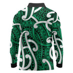 Aotearoa Maori Kowhaiwhai Long Sleeve Polo Shirt Kakariki Puhoro and Patiki