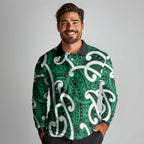 Aotearoa Maori Kowhaiwhai Long Sleeve Polo Shirt Kakariki Puhoro and Patiki
