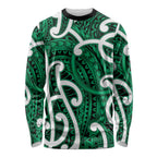Aotearoa Maori Kowhaiwhai Long Sleeve Shirt Kakariki Puhoro and Patiki