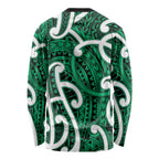 Aotearoa Maori Kowhaiwhai Long Sleeve Shirt Kakariki Puhoro and Patiki