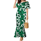 Aotearoa Maori Kowhaiwhai Mermaid Dress Kakariki Puhoro and Patiki