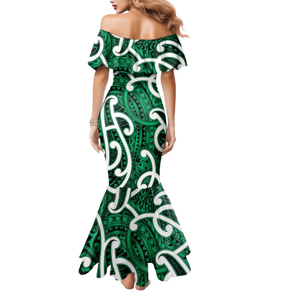 Aotearoa Maori Kowhaiwhai Mermaid Dress Kakariki Puhoro and Patiki