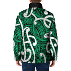 Aotearoa Maori Kowhaiwhai Padded Jacket Kakariki Puhoro and Patiki