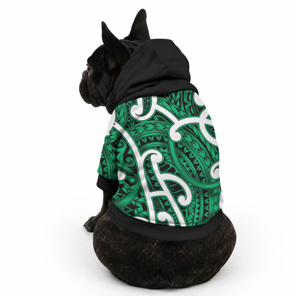 Aotearoa Maori Kowhaiwhai Pet Hoodie Kakariki Puhoro and Patiki