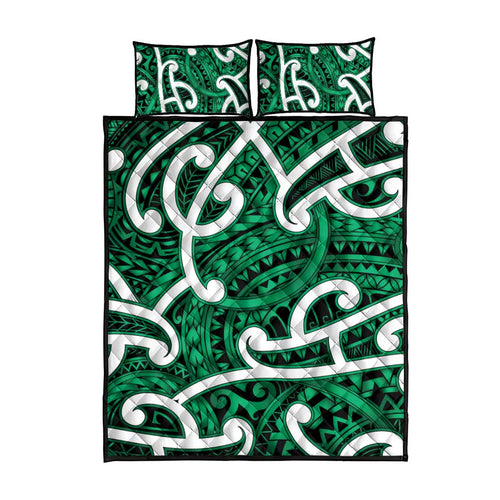 Aotearoa Maori Kowhaiwhai Quilt Bed Set Kakariki Puhoro and Patiki