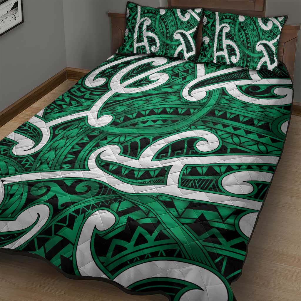 Aotearoa Maori Kowhaiwhai Quilt Bed Set Kakariki Puhoro and Patiki