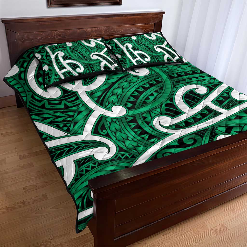 Aotearoa Maori Kowhaiwhai Quilt Bed Set Kakariki Puhoro and Patiki