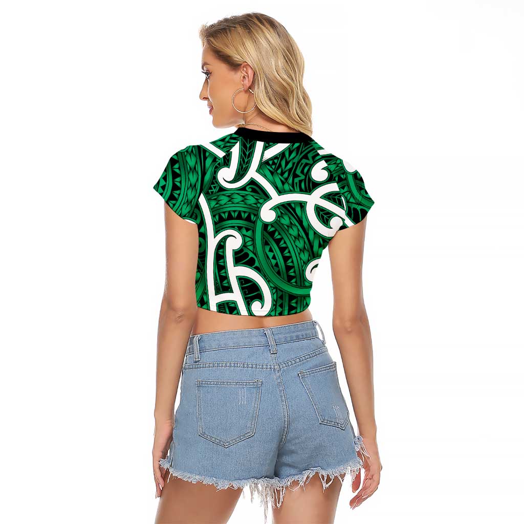 Aotearoa Maori Kowhaiwhai Raglan Cropped T Shirt Kakariki Puhoro and Patiki