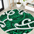 Aotearoa Maori Kowhaiwhai Round Carpet Kakariki Puhoro and Patiki