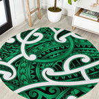 Aotearoa Maori Kowhaiwhai Round Carpet Kakariki Puhoro and Patiki