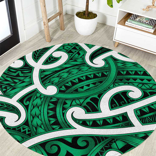 Aotearoa Maori Kowhaiwhai Round Carpet Kakariki Puhoro and Patiki