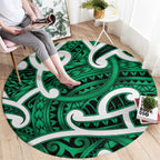 Aotearoa Maori Kowhaiwhai Round Carpet Kakariki Puhoro and Patiki