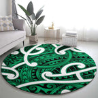 Aotearoa Maori Kowhaiwhai Round Carpet Kakariki Puhoro and Patiki