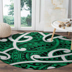 Aotearoa Maori Kowhaiwhai Round Carpet Kakariki Puhoro and Patiki