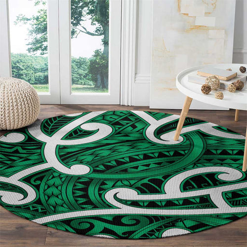 Aotearoa Maori Kowhaiwhai Round Carpet Kakariki Puhoro and Patiki