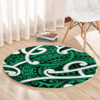 Aotearoa Maori Kowhaiwhai Round Carpet Kakariki Puhoro and Patiki