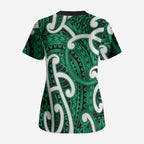 Aotearoa Maori Kowhaiwhai Scrub Top Kakariki Puhoro and Patiki