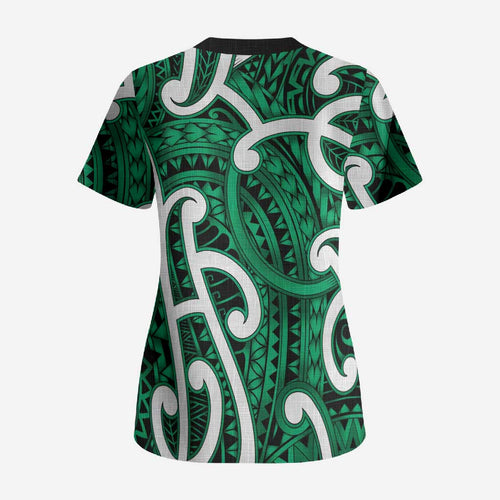 Aotearoa Maori Kowhaiwhai Scrub Top Kakariki Puhoro and Patiki