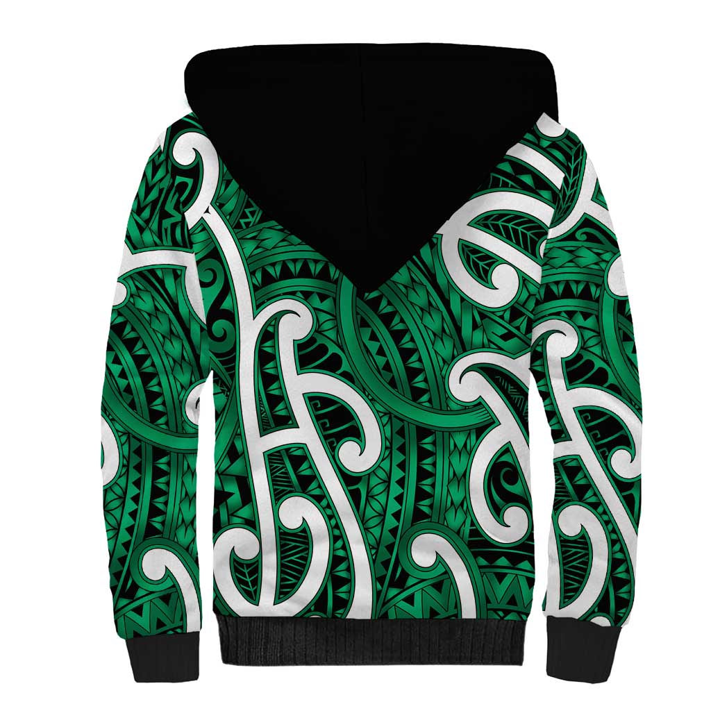 Aotearoa Maori Kowhaiwhai Sherpa Hoodie Kakariki Puhoro and Patiki