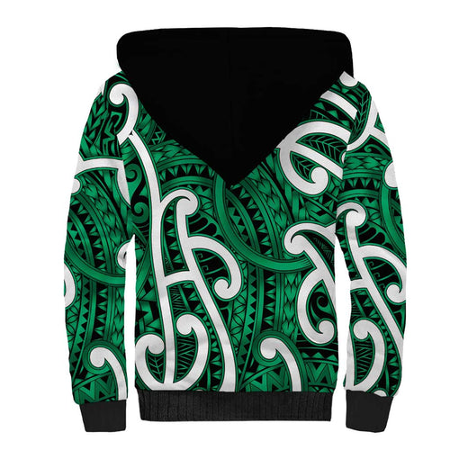 Aotearoa Maori Kowhaiwhai Sherpa Hoodie Kakariki Puhoro and Patiki