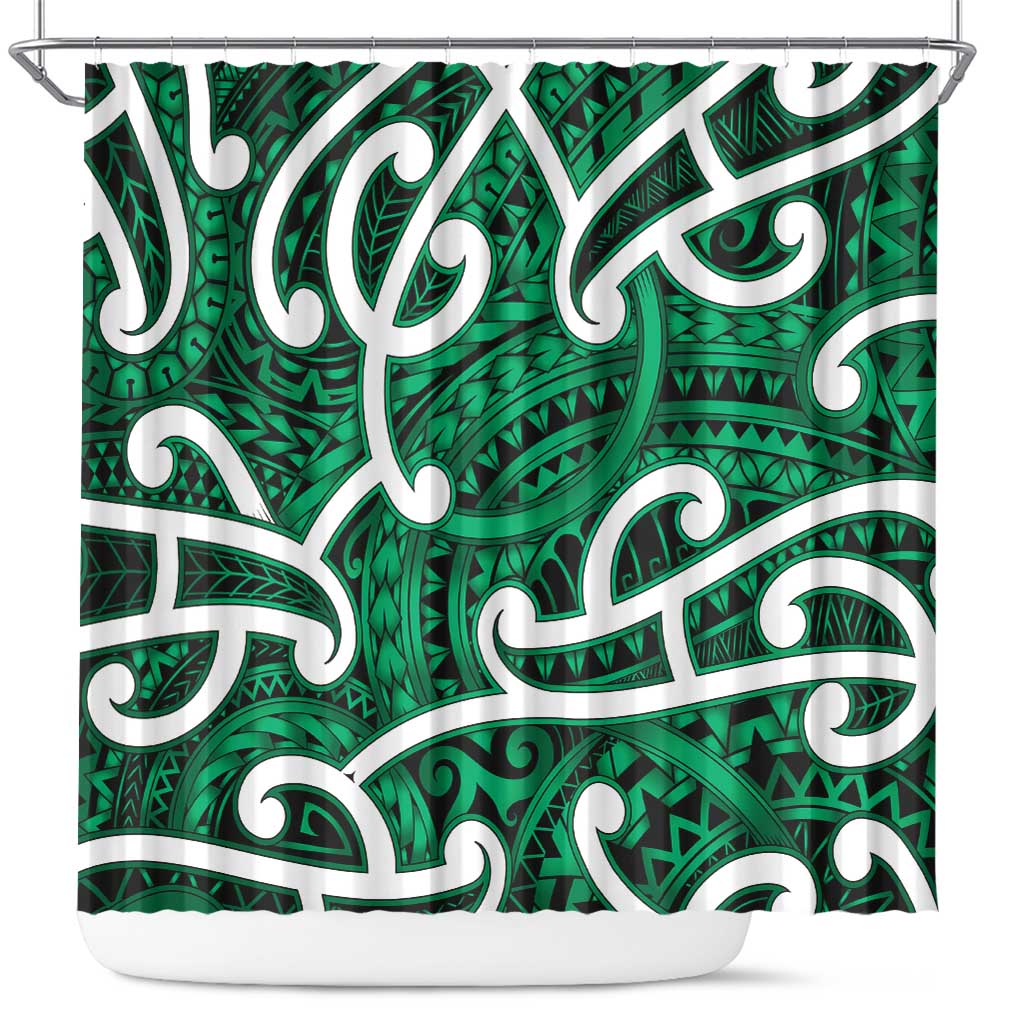 Aotearoa Maori Kowhaiwhai Shower Curtain Kakariki Puhoro and Patiki