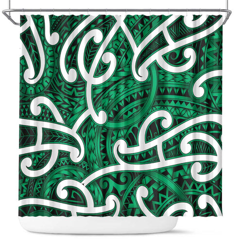 Aotearoa Maori Kowhaiwhai Shower Curtain Kakariki Puhoro and Patiki