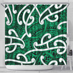 Aotearoa Maori Kowhaiwhai Shower Curtain Kakariki Puhoro and Patiki