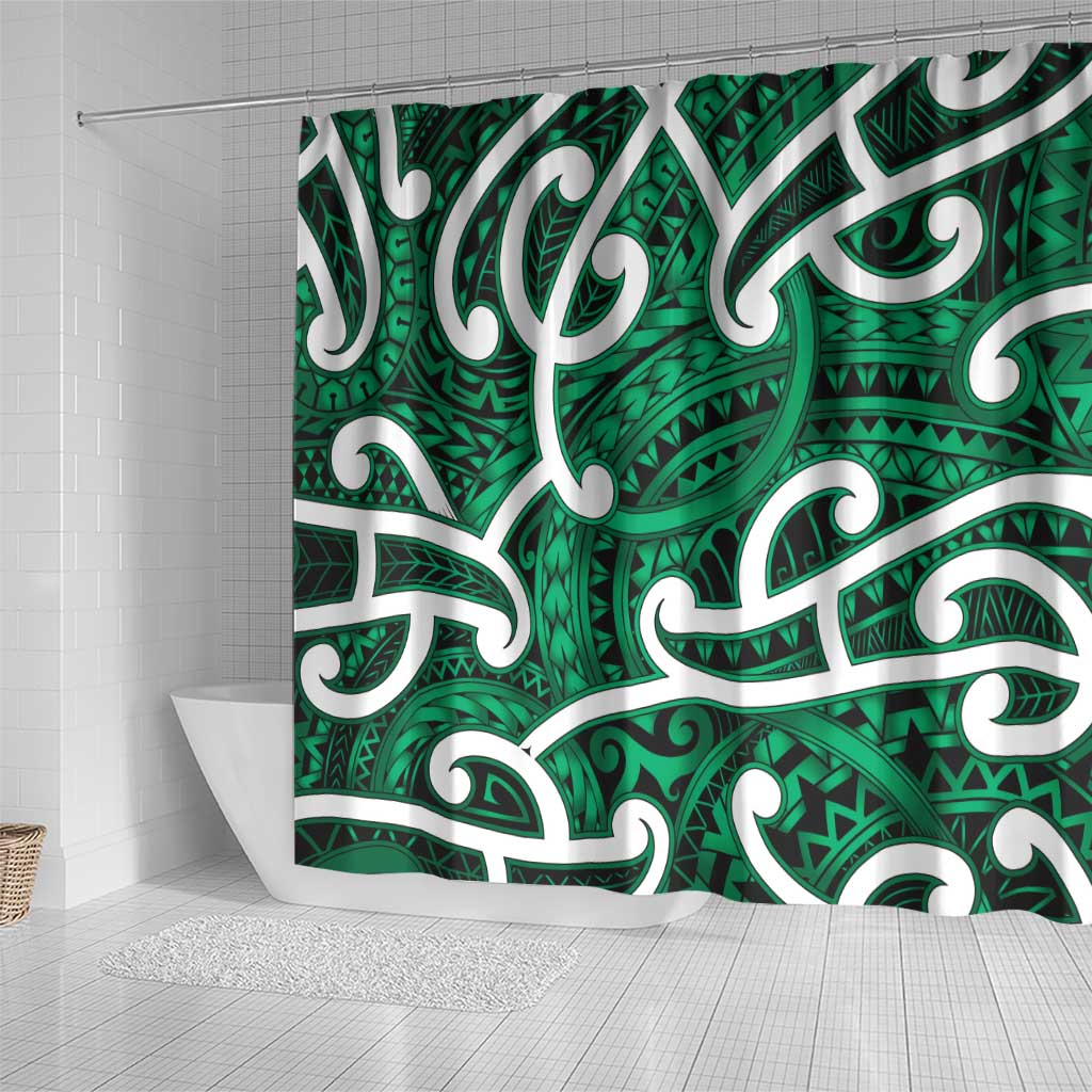 Aotearoa Maori Kowhaiwhai Shower Curtain Kakariki Puhoro and Patiki