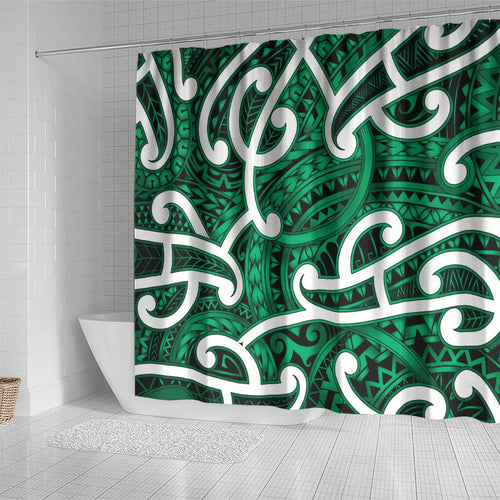 Aotearoa Maori Kowhaiwhai Shower Curtain Kakariki Puhoro and Patiki