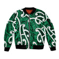Aotearoa Maori Kowhaiwhai Sleeve Zip Bomber Jacket Kakariki Puhoro and Patiki