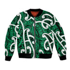 Aotearoa Maori Kowhaiwhai Sleeve Zip Bomber Jacket Kakariki Puhoro and Patiki