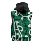 Aotearoa Maori Kowhaiwhai Sleeveless Hoodie Kakariki Puhoro and Patiki