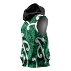 Aotearoa Maori Kowhaiwhai Sleeveless Hoodie Kakariki Puhoro and Patiki