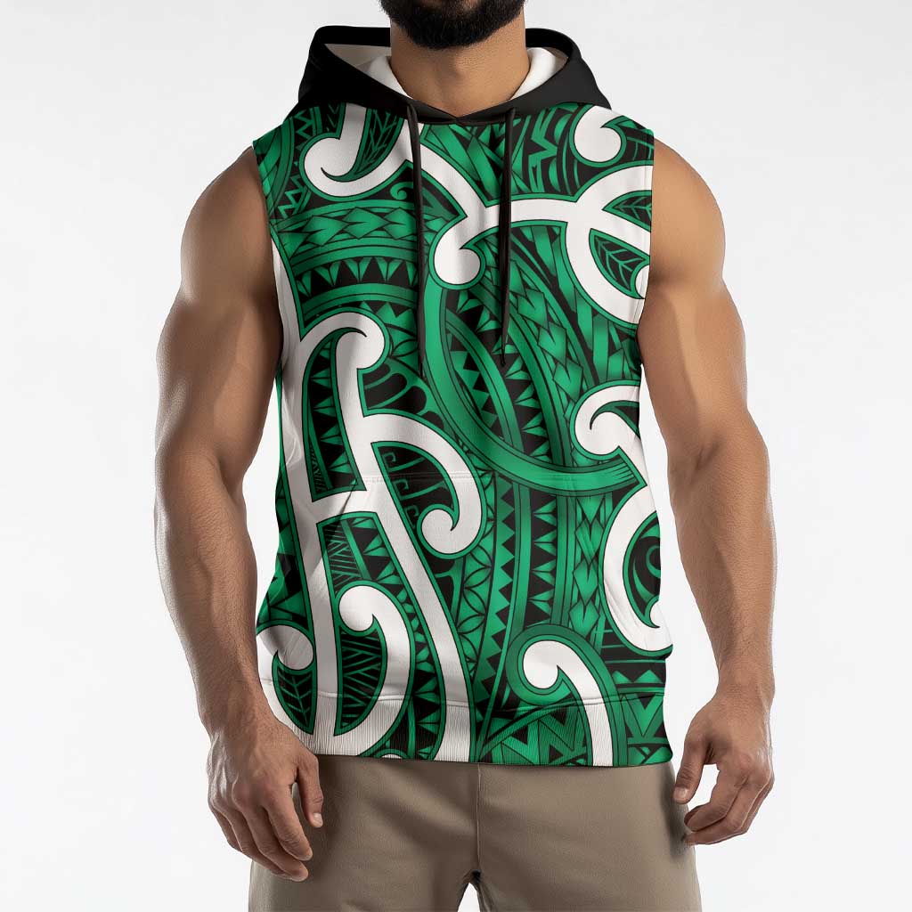 Aotearoa Maori Kowhaiwhai Sleeveless Hoodie Kakariki Puhoro and Patiki