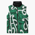 Aotearoa Maori Kowhaiwhai Sleeveless Puffer Jacket Kakariki Puhoro and Patiki