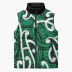 Aotearoa Maori Kowhaiwhai Sleeveless Puffer Jacket Kakariki Puhoro and Patiki