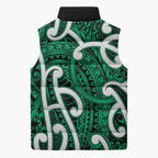 Aotearoa Maori Kowhaiwhai Sleeveless Puffer Jacket Kakariki Puhoro and Patiki