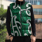 Aotearoa Maori Kowhaiwhai Sleeveless Puffer Jacket Kakariki Puhoro and Patiki