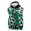 Aotearoa Maori Kowhaiwhai Sleeveless Zip Hoodie Kakariki Puhoro and Patiki