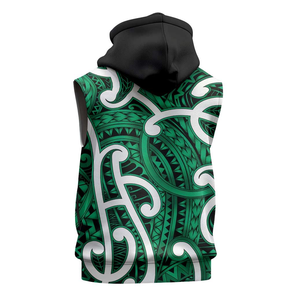 Aotearoa Maori Kowhaiwhai Sleeveless Zip Hoodie Kakariki Puhoro and Patiki