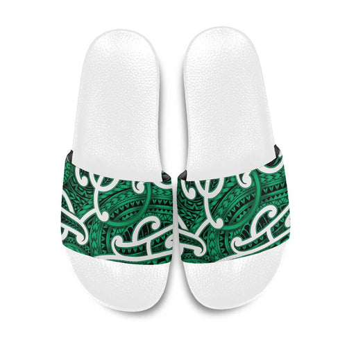 Aotearoa Maori Kowhaiwhai Slide Sandals Kakariki Puhoro and Patiki