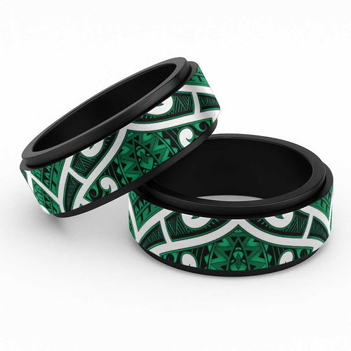 Aotearoa Maori Kowhaiwhai Spinner Ring Kakariki Puhoro and Patiki