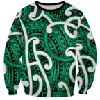 Aotearoa Maori Kowhaiwhai Sweatshirt Kakariki Puhoro and Patiki