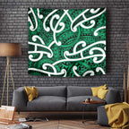 Aotearoa Maori Kowhaiwhai Tapestry Kakariki Puhoro and Patiki