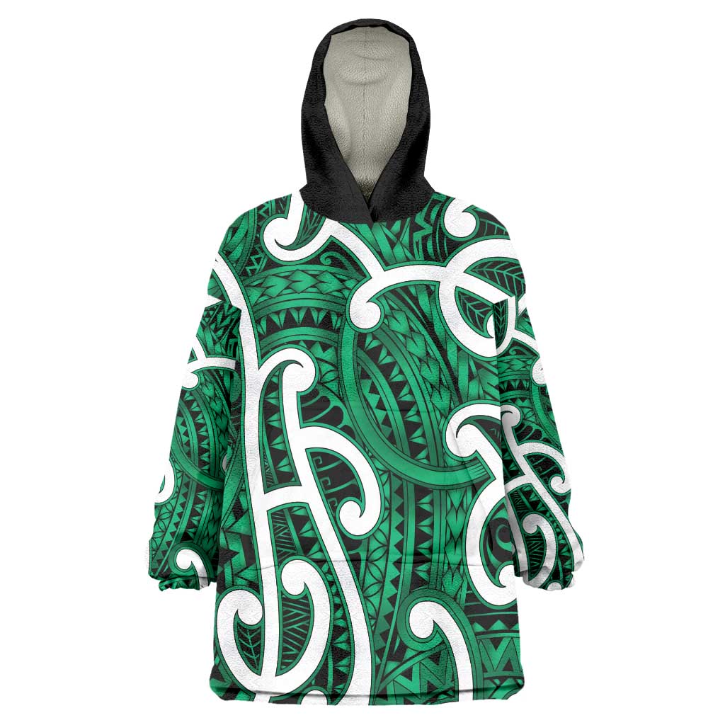 Aotearoa Maori Kowhaiwhai Wearable Blanket Hoodie Kakariki Puhoro and Patiki