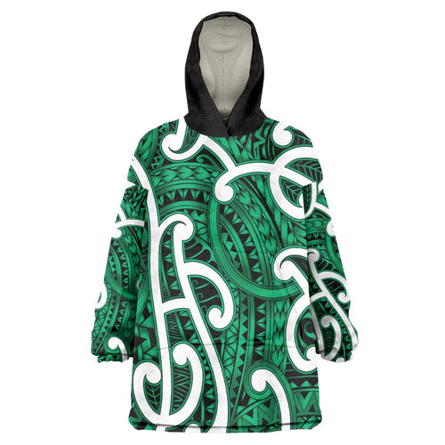 Aotearoa Maori Kowhaiwhai Wearable Blanket Hoodie Kakariki Puhoro and Patiki