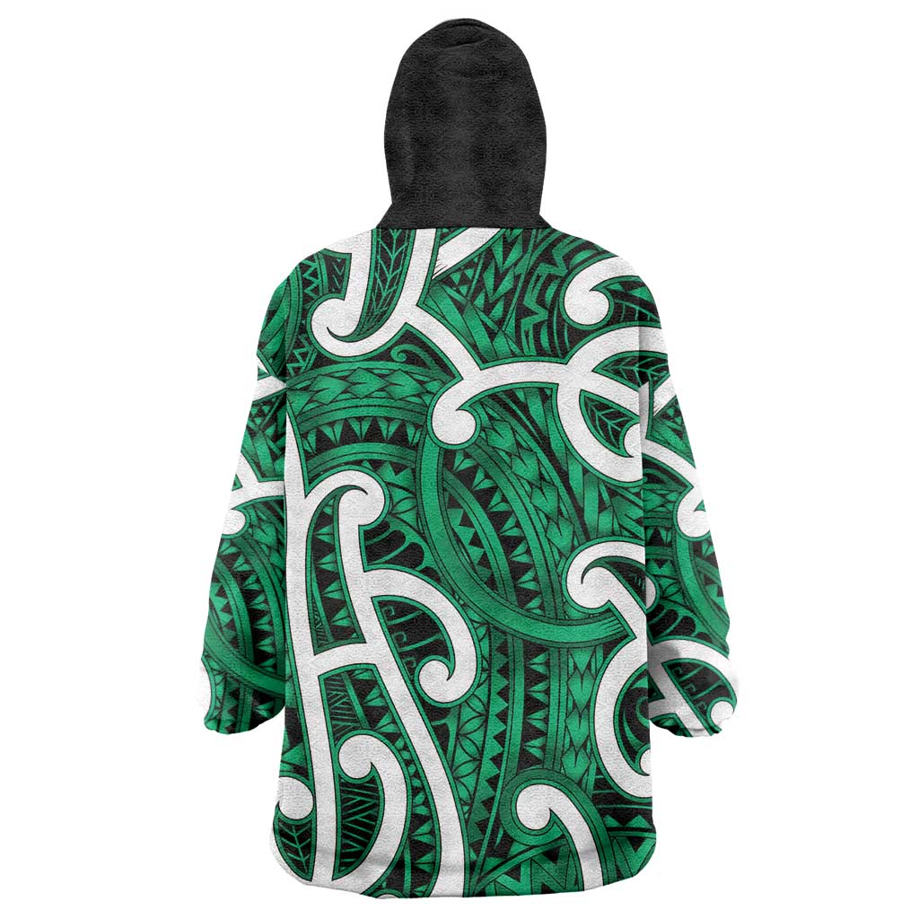 Aotearoa Maori Kowhaiwhai Wearable Blanket Hoodie Kakariki Puhoro and Patiki