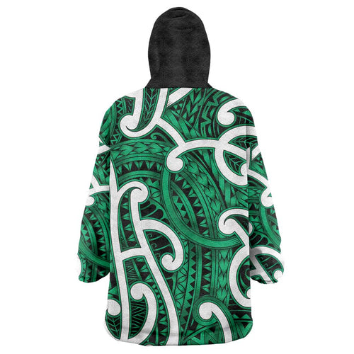 Aotearoa Maori Kowhaiwhai Wearable Blanket Hoodie Kakariki Puhoro and Patiki