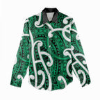 Aotearoa Maori Kowhaiwhai Women Casual Shirt Kakariki Puhoro and Patiki