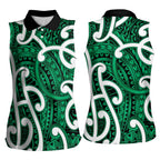 Aotearoa Maori Kowhaiwhai Women Sleeveless Polo Shirt Kakariki Puhoro and Patiki